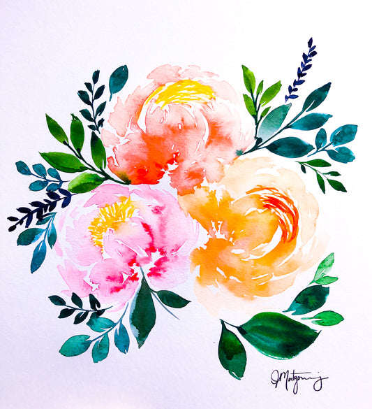 Peony Watercolour Bouquet