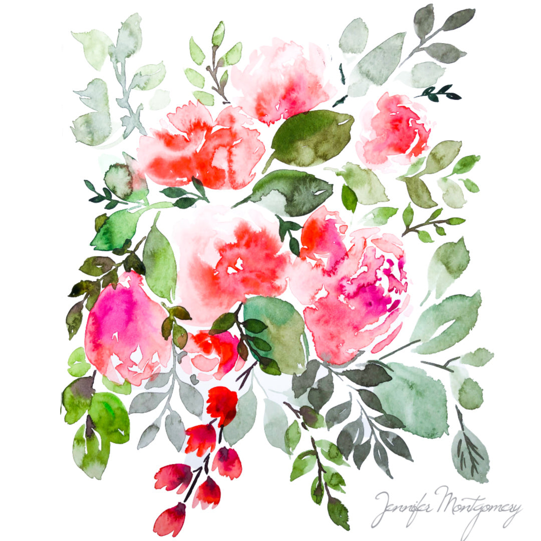 Soft Red Watercolour Blooms