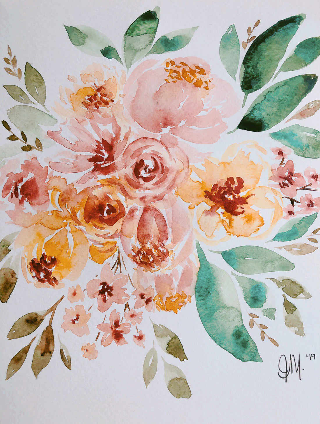 Yellow & Brown Warm Tones Watercolour Bouquet | Water-colour Art Blog