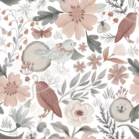 White Birds and Flowers