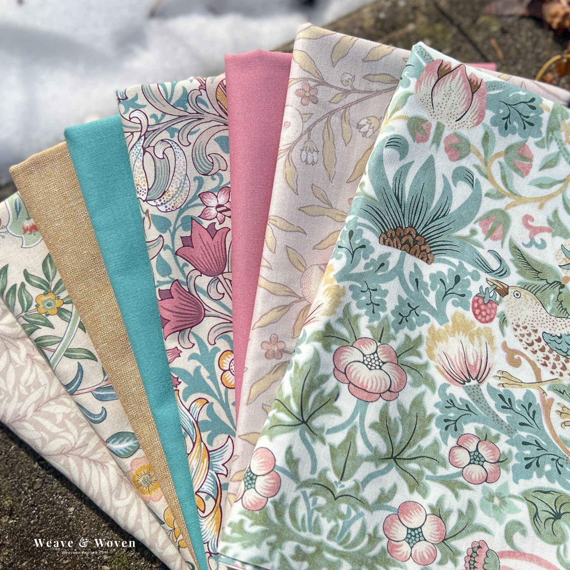 Blushing Strawberry Thief, William Morris & Co.  | Fat Quarter Bundle - Weave & Woven