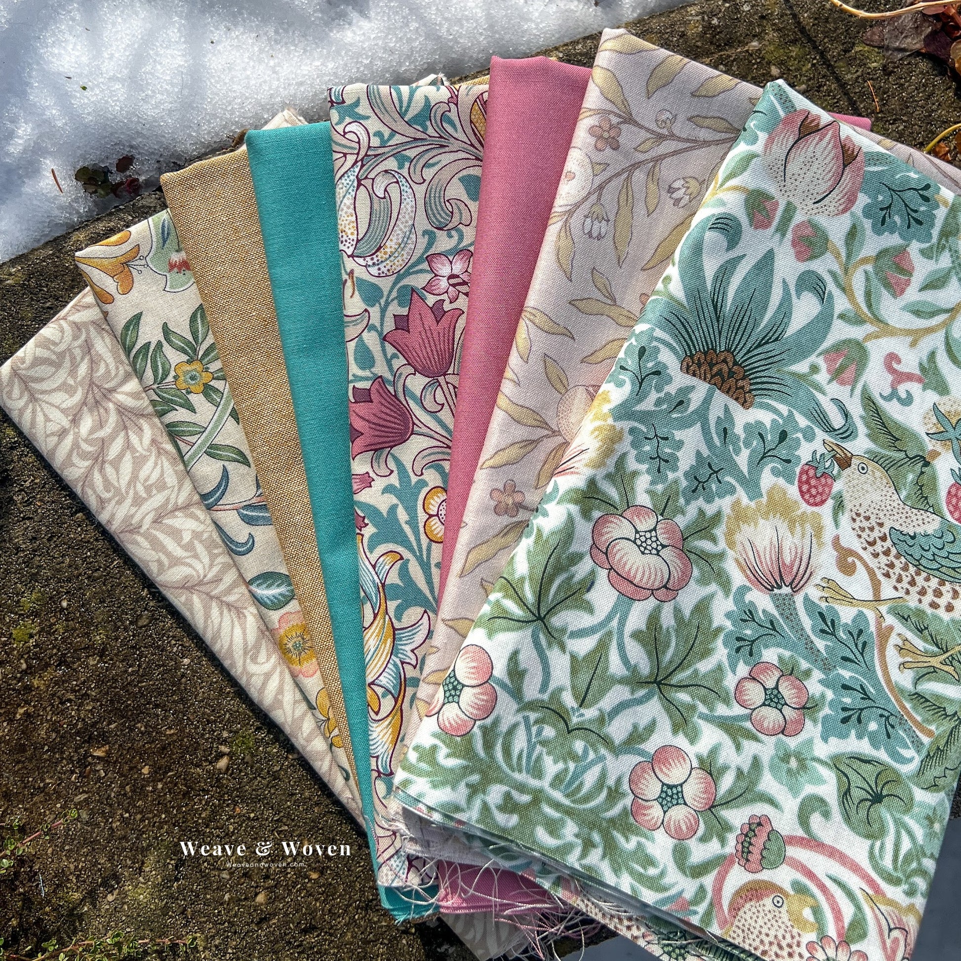 Blushing Strawberry Thief, William Morris & Co.  | Fat Quarter Bundle - Weave & Woven