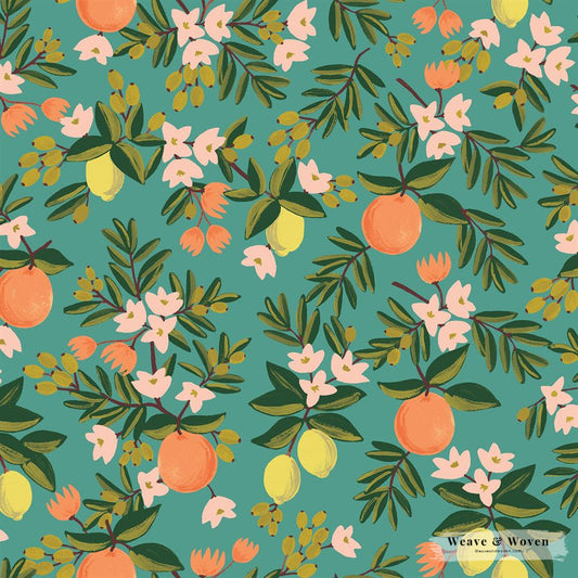 Citrus Florals in Teal - Weave & Woven