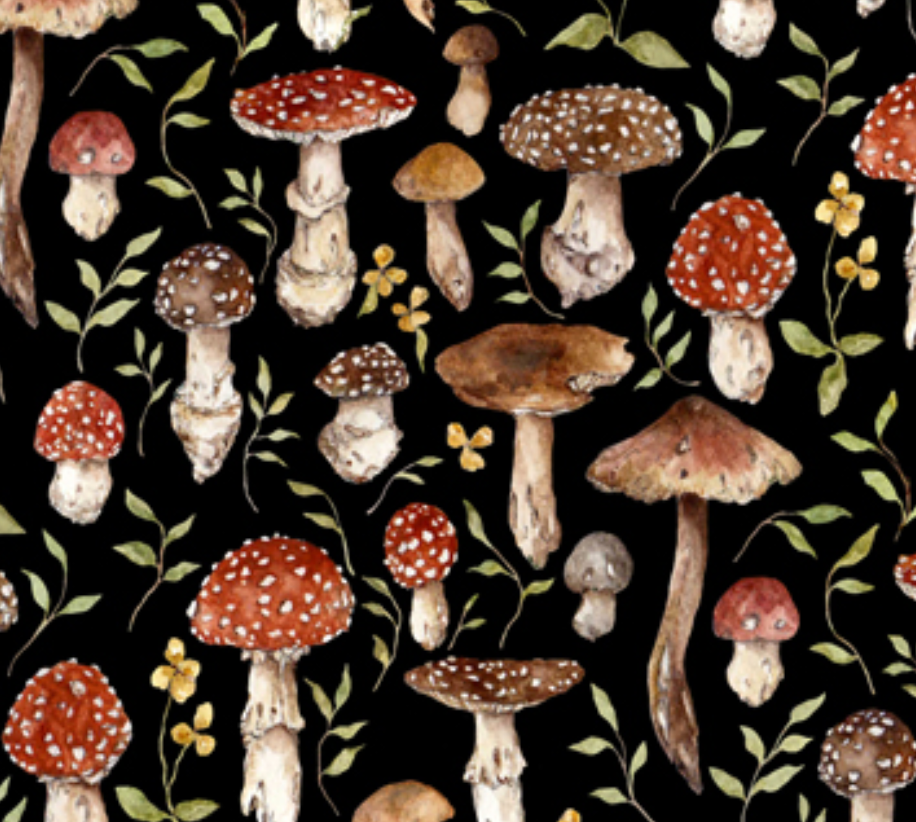 Wild Mushrooms on Black - Weave & Woven