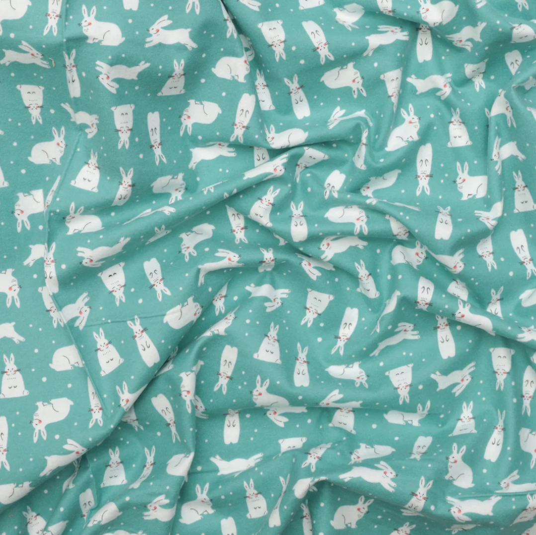 Snowhares in Turquoise | Organic Flannel