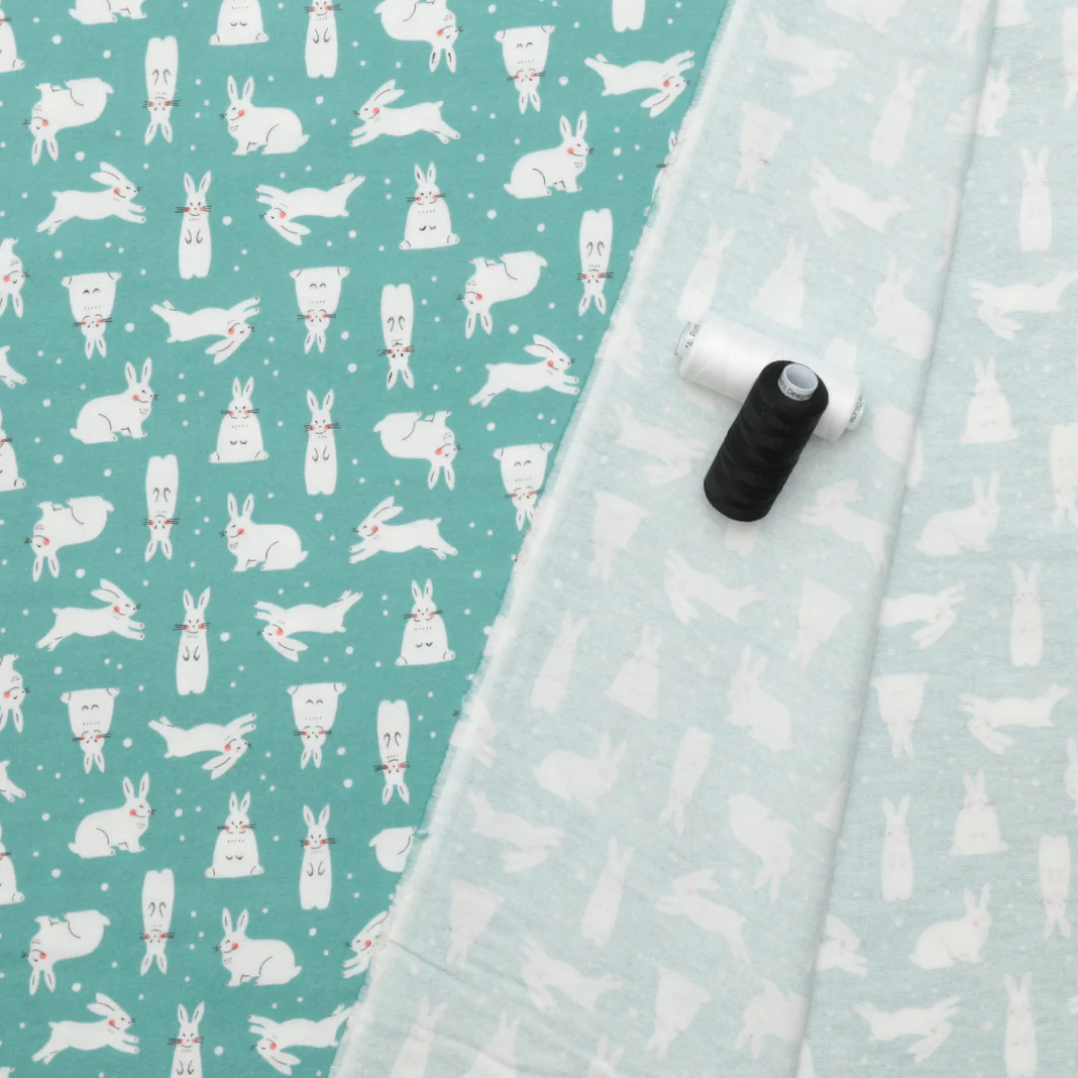 Snowhares in Turquoise | Organic Flannel