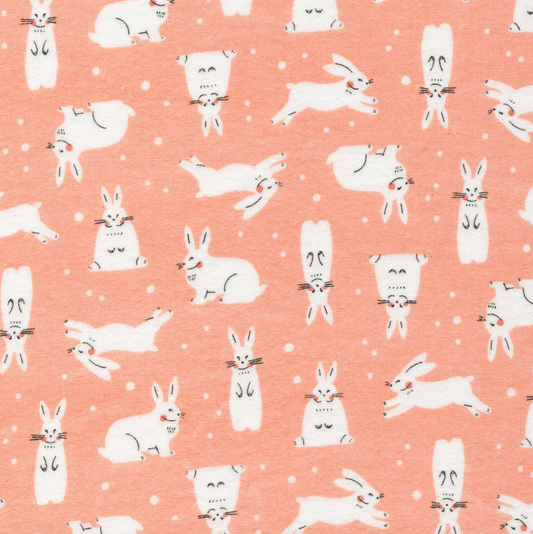 Snowhares on Coral | Organic Flannel
