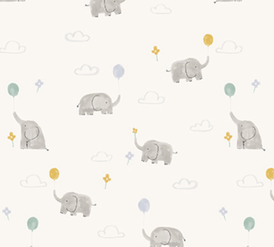 Elephants + Balloons on Cream | Flannel