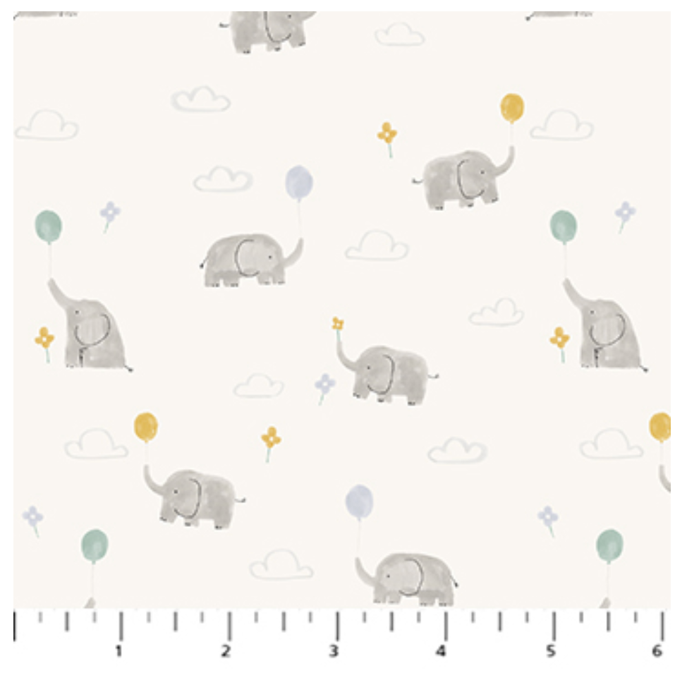 Elephants + Balloons on Cream | Flannel