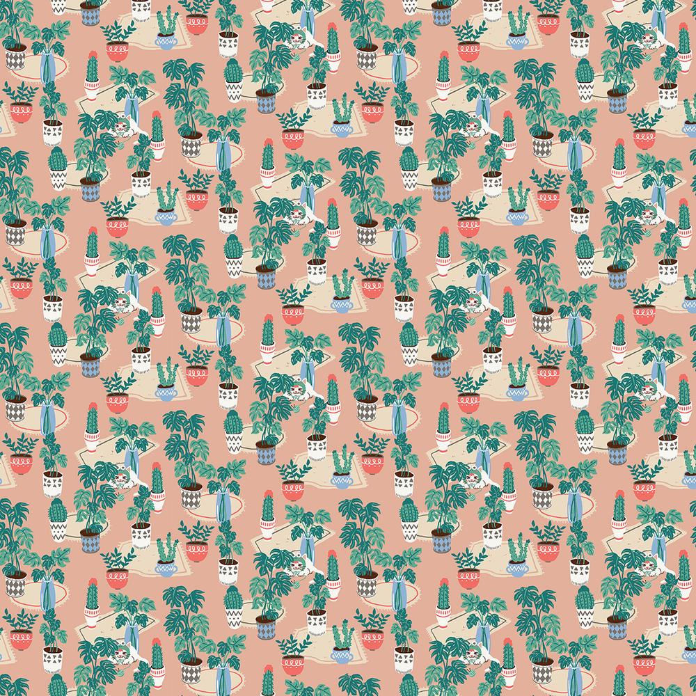 Tropical Plants on Coral - Weave & Woven