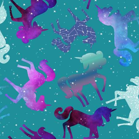 Star Tosses Unicorns on Turquoise | Glitter - Weave & Woven