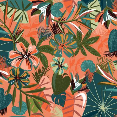 Tropical Painted Florals on Coral - Weave & Woven