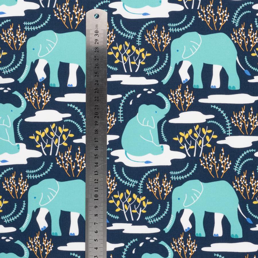 Garden Elephants on Blue | Organic Cotton - Weave & Woven