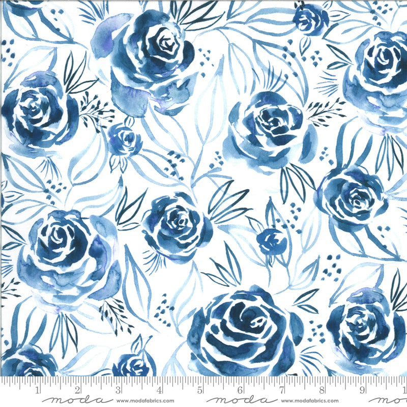 Moody Blooms Roses in Indigo - Weave & Woven