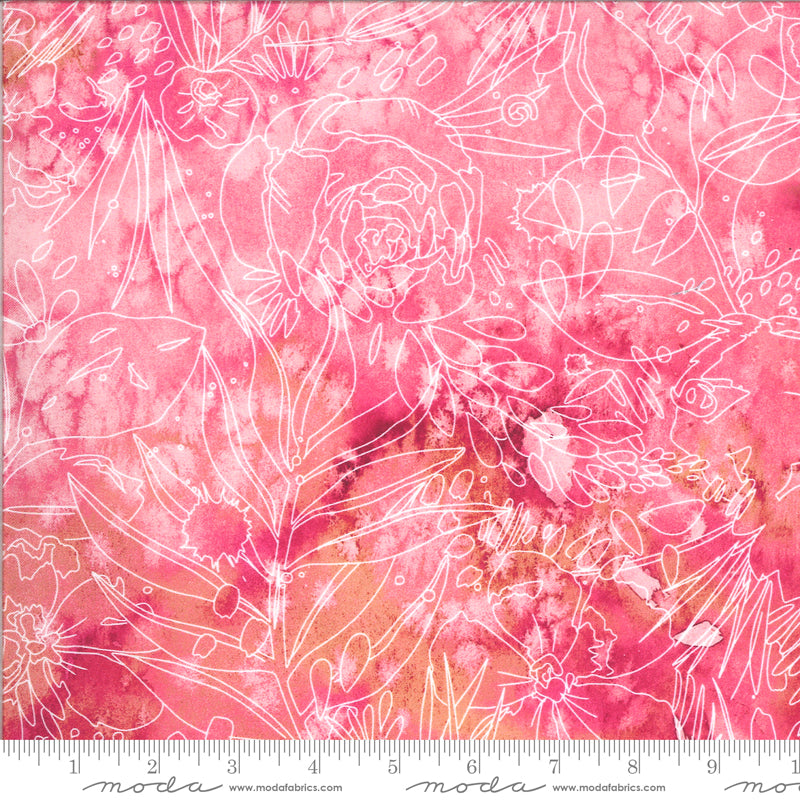 Moody Blooms Floral Outlines on Fuchsia - Weave & Woven