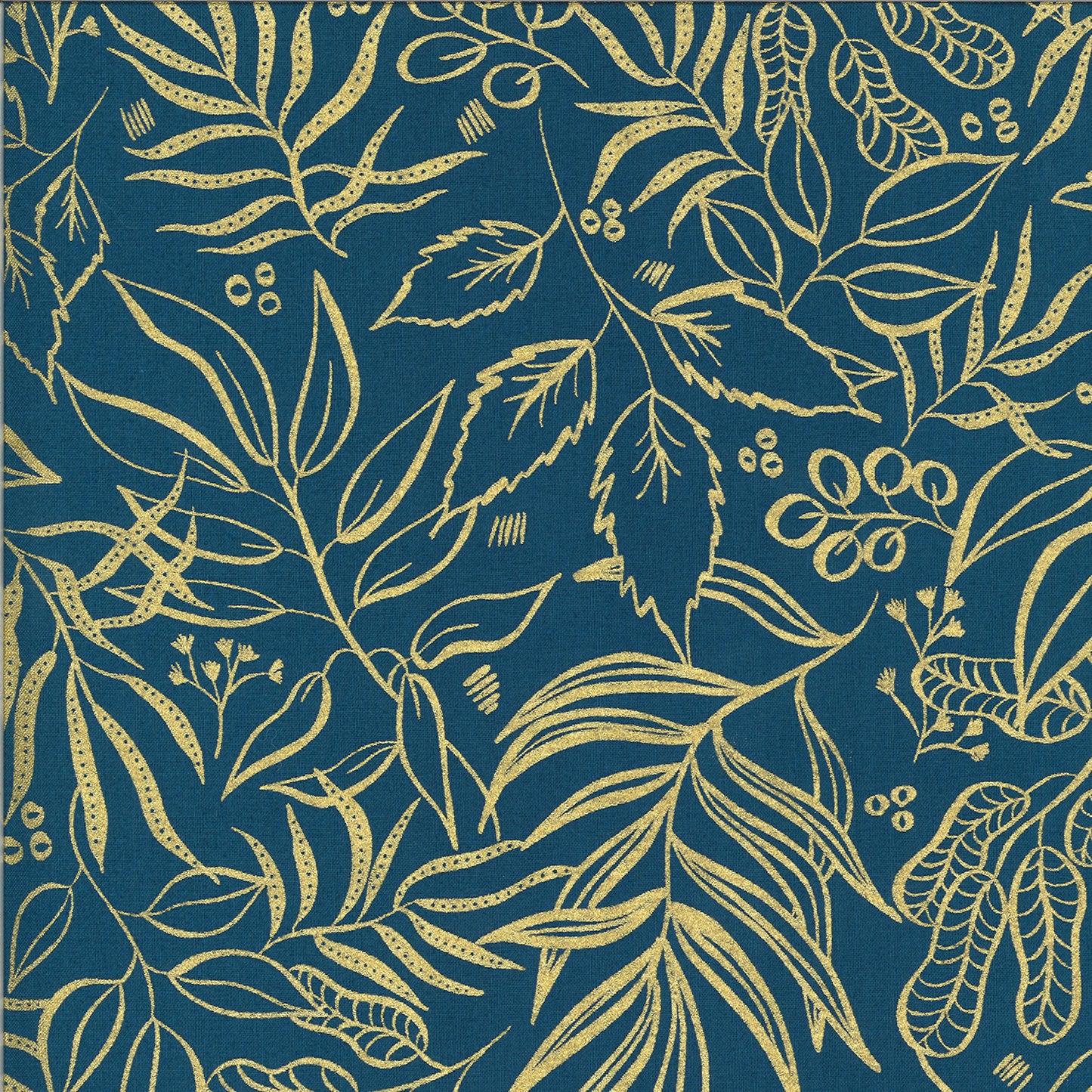 Blooms Metallic Gold Outline on Teal - Weave & Woven