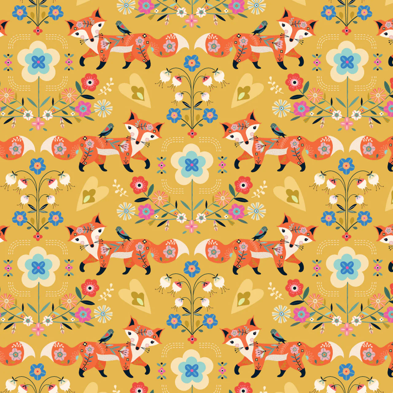 Magical Foxes on Mustard Yellow - Weave & Woven