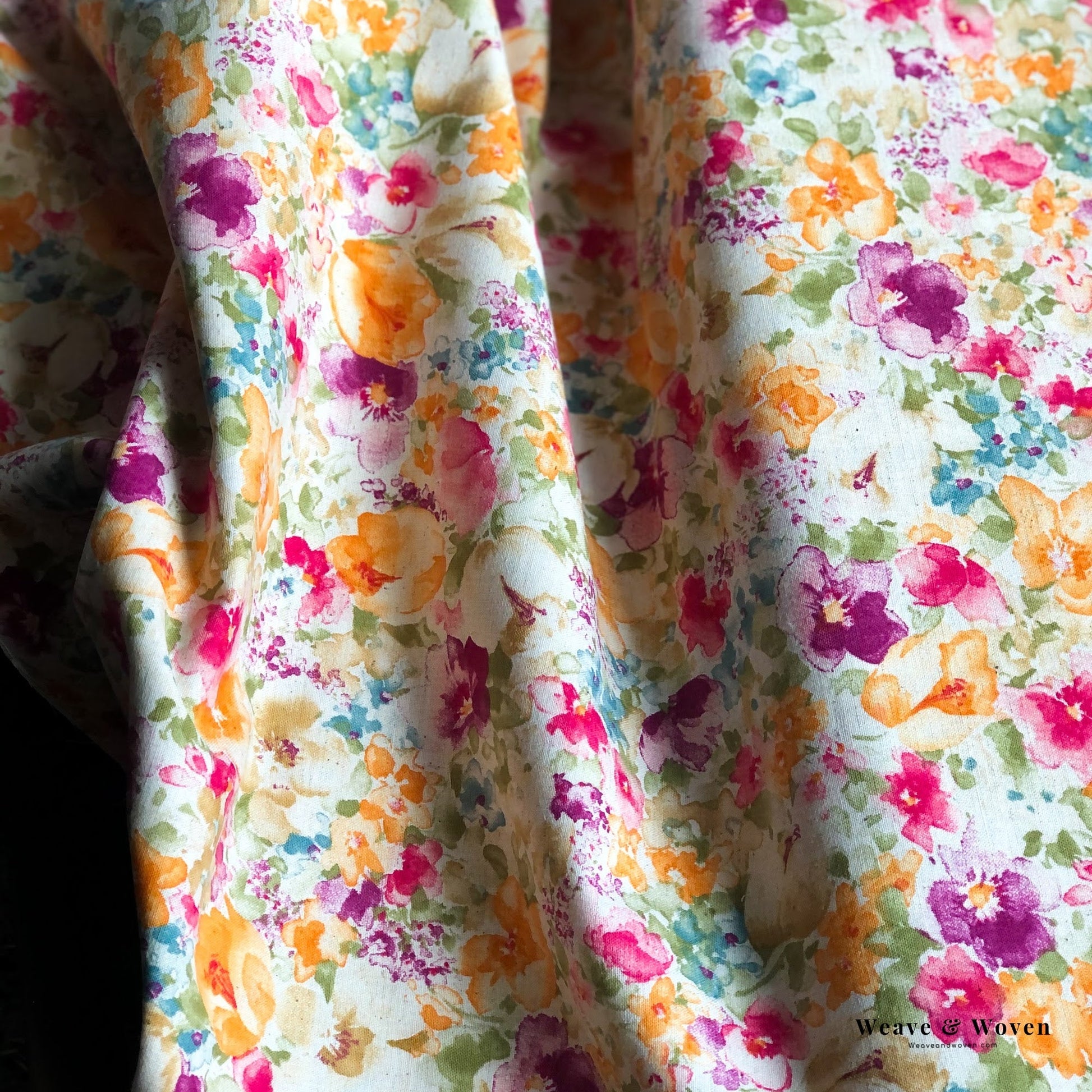 Warm Watercolour Florals | Cotton Linen Sheeting - Weave & Woven
