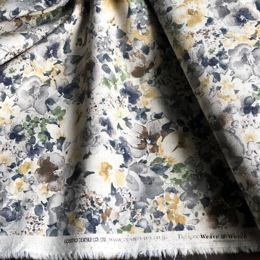 Blues Watercolour Flowers | Cotton Linen Sheeting - Weave & Woven