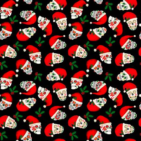 Christmas Sugar Skulls on Black - Weave & Woven