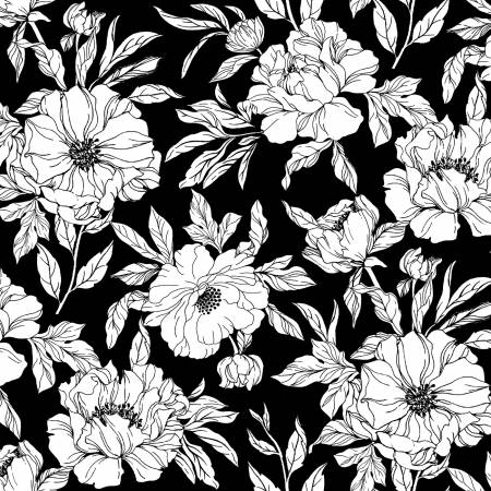 Black Drawn Tossed Florals - Weave & Woven