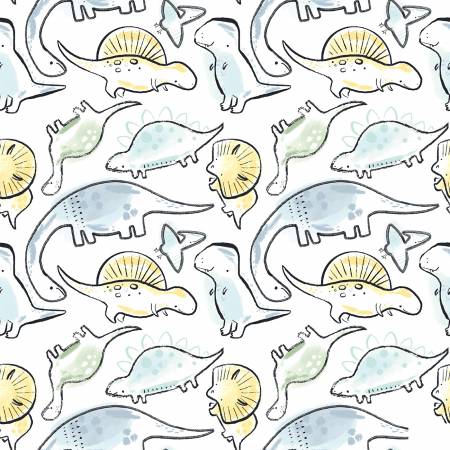 Cute Dino Sketches on White - Weave & Woven