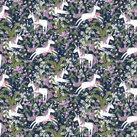 Navy Unicorns in Magical Forest - Weave & Woven