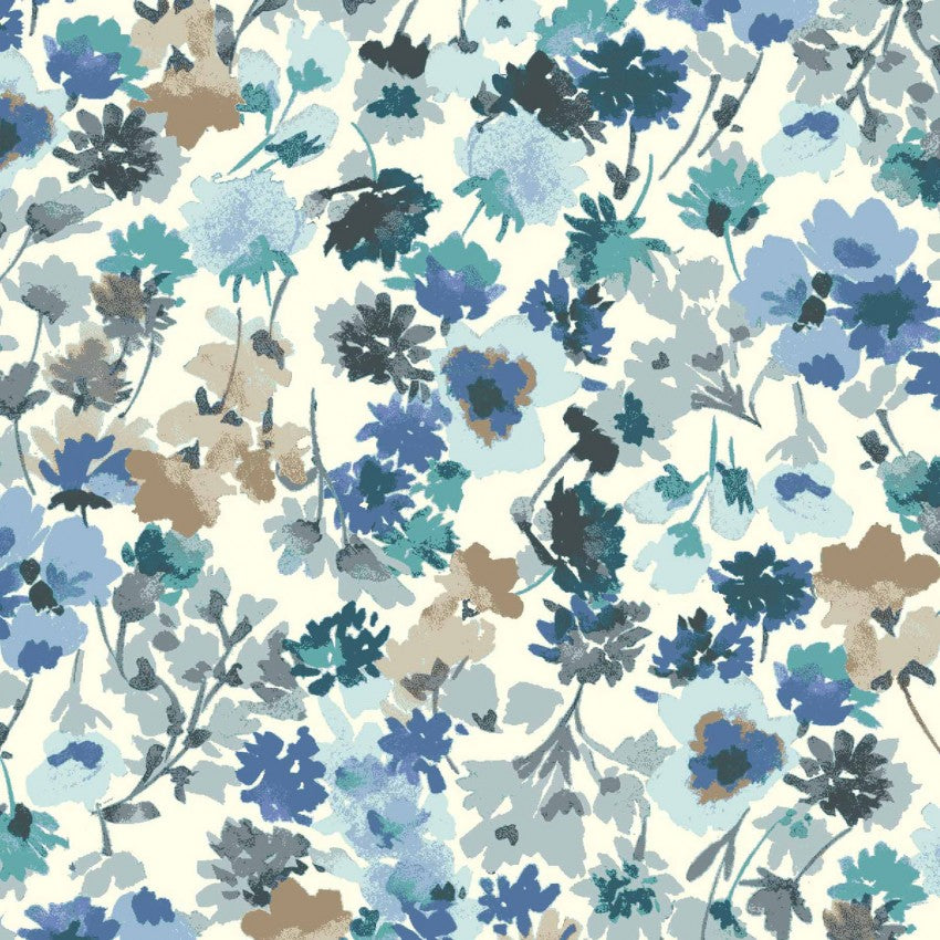Flower Garden in Blues | Cotton Lawn - Weave & Woven