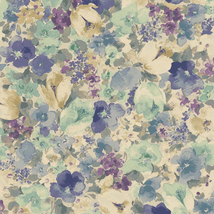 Minty Watercolour Flowers | Cotton Linen Sheeting - Weave & Woven