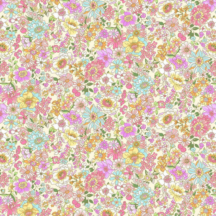 Retro Flowers in Pastel | Broadcloth - Weave & Woven