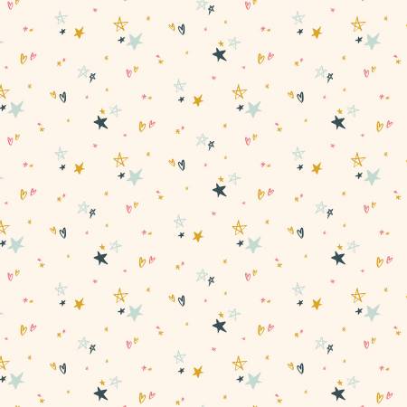 Hearts and Stars on Cream | Flannel - Weave & Woven