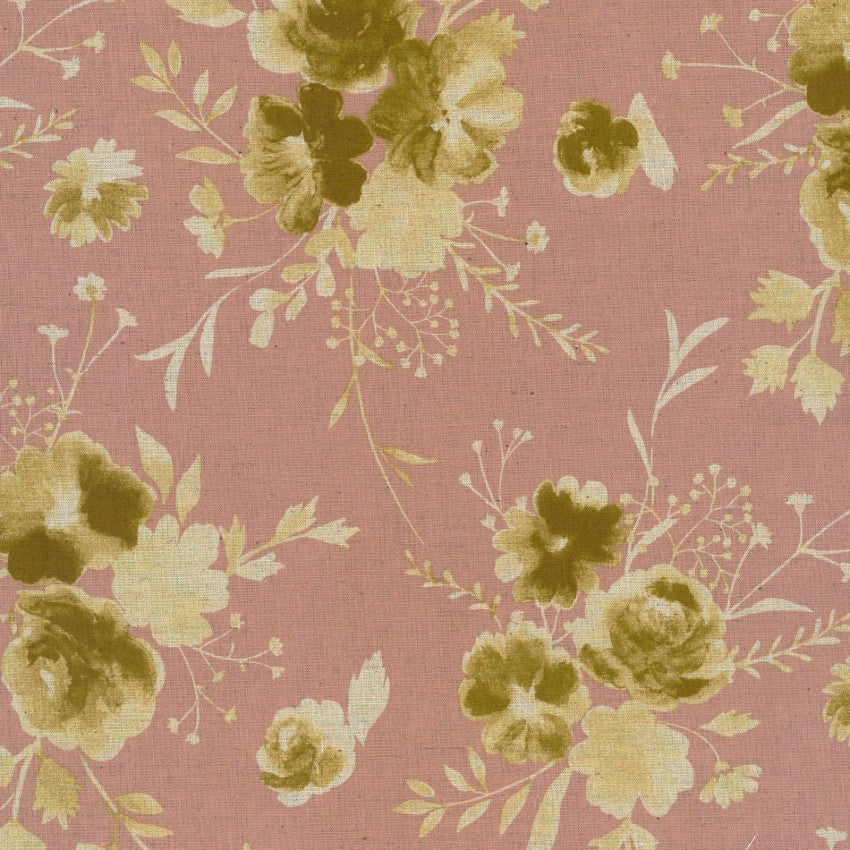 Gold Roses on Pink | Cotton Linen Sheeting - Weave & Woven