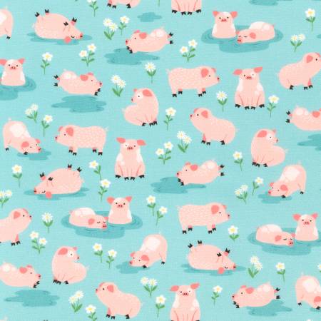 Cuddly Countryside Pigs on Light Blue