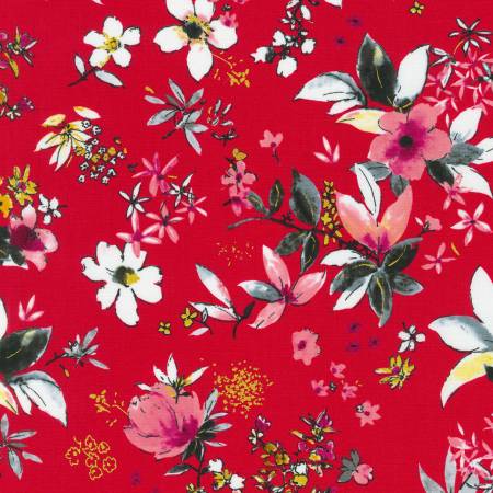 Floral Sketches on Red | Metallic Gold