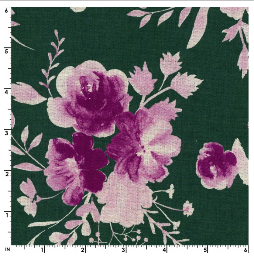Purple Roses on Teal | Cotton Linen Sheeting - Weave & Woven