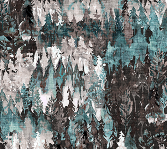 Watercolour Forest in Teal - Weave & Woven