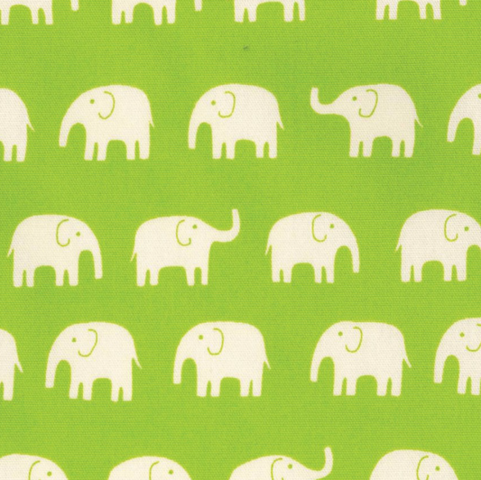 Elephants on Lime Green ~ Oxford - Weave & Woven