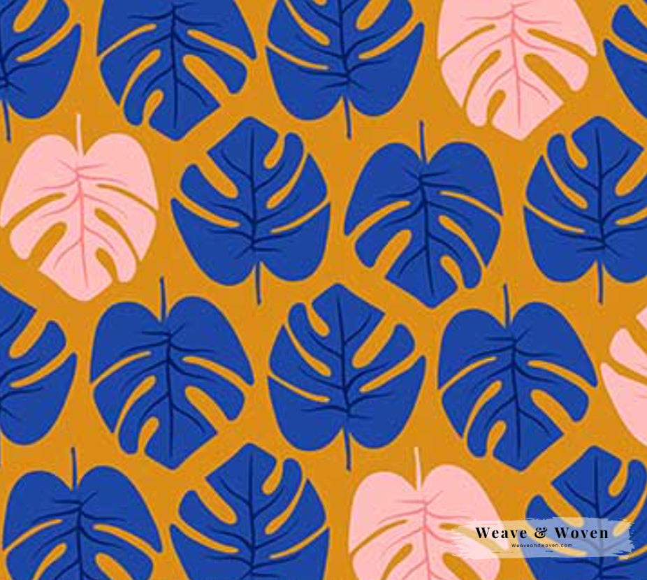 Tropical Leaves in Cobalt ~ Canvas - Weave & Woven