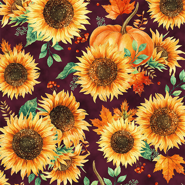 Sunflowers & Pumpkins in Mulberry | Metallic - Weave & Woven