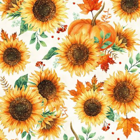 Sunflowers & Pumpkins in Harvest | Metallic - Weave & Woven