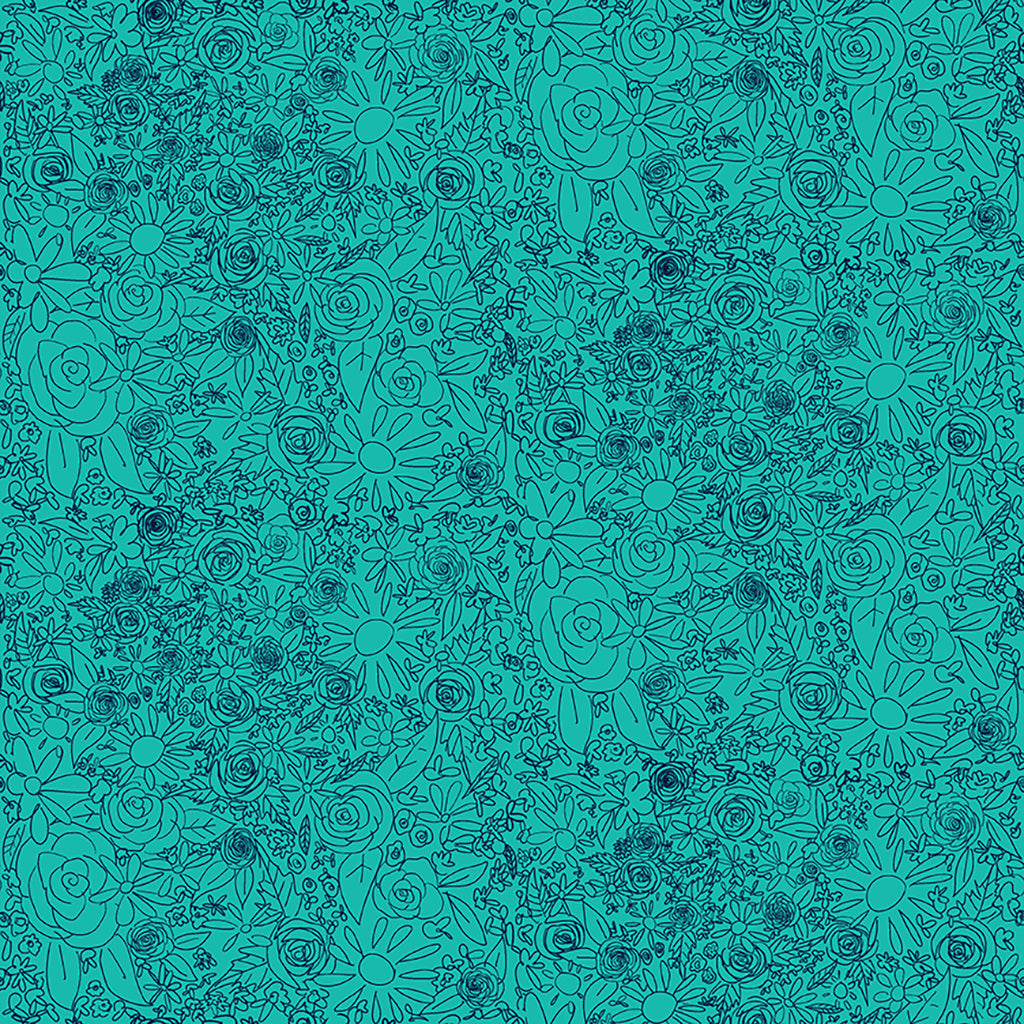 Floral Stencil on Turquoise - Weave & Woven