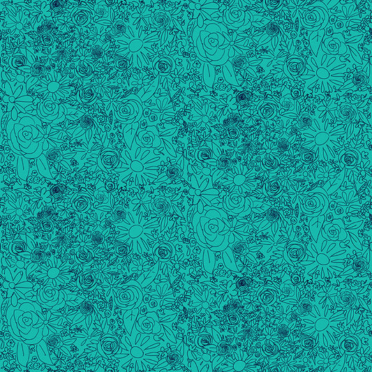 Floral Stencil on Turquoise - Weave & Woven